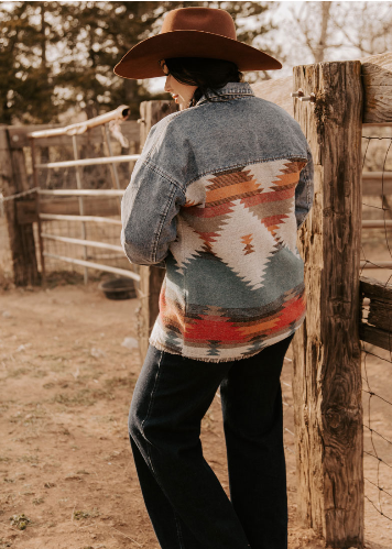 Rustic Aztec Denim Jacket