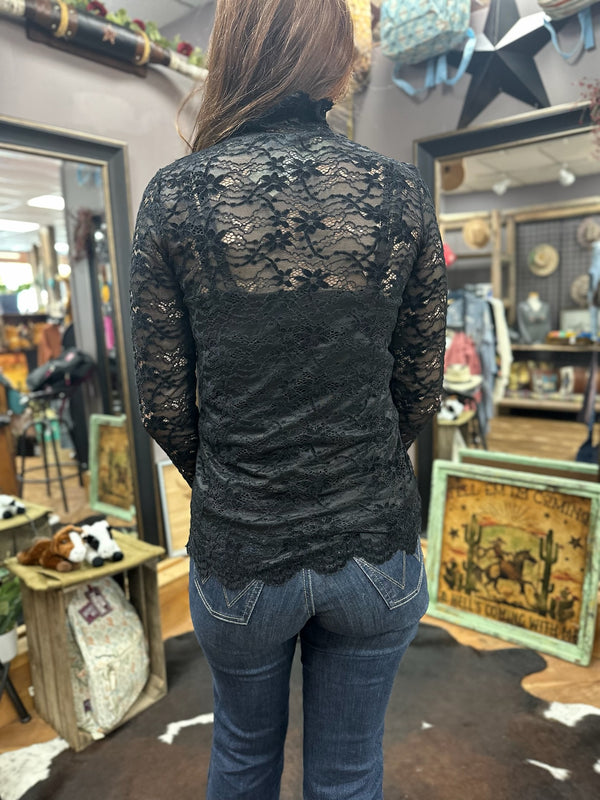 Midnight Lace Mock Neck Top