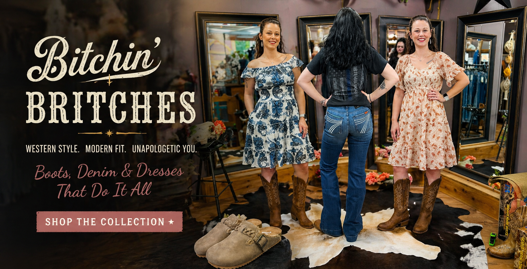 women promoting new arrivals at bitchinbritchesboutique