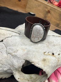 Turquoise Stone Leather Cuff Bracelet