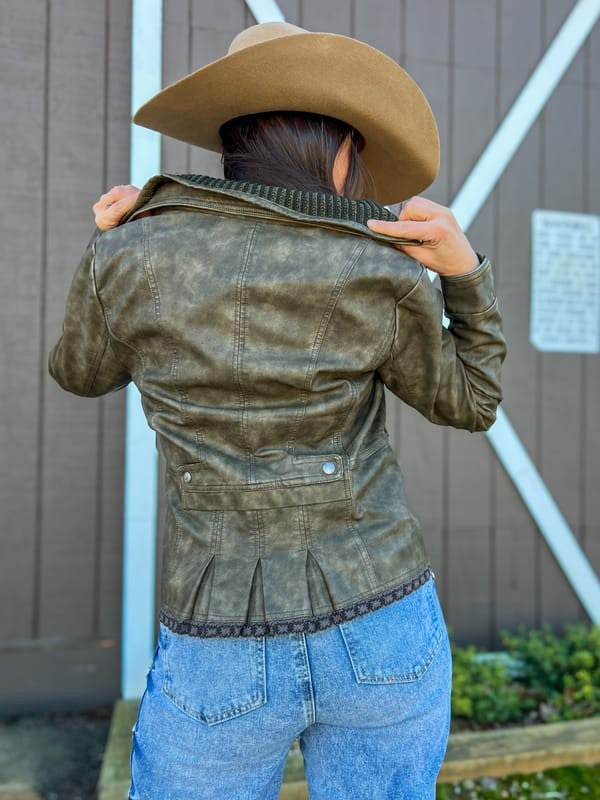 Montana Co. Distressed Faux Leather Moto Jacket
