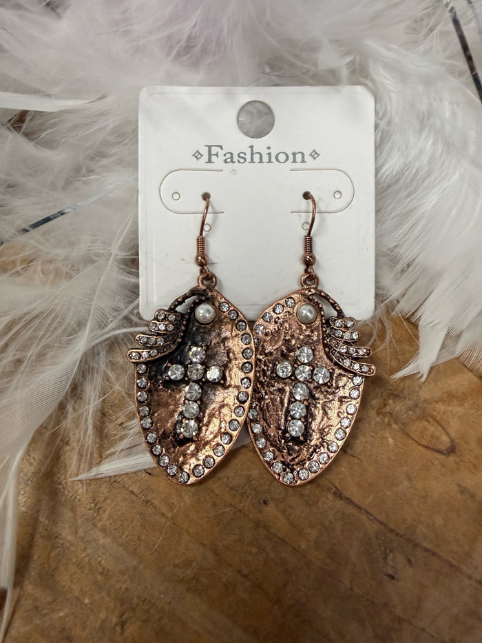 Copper Angle Cross Earrings