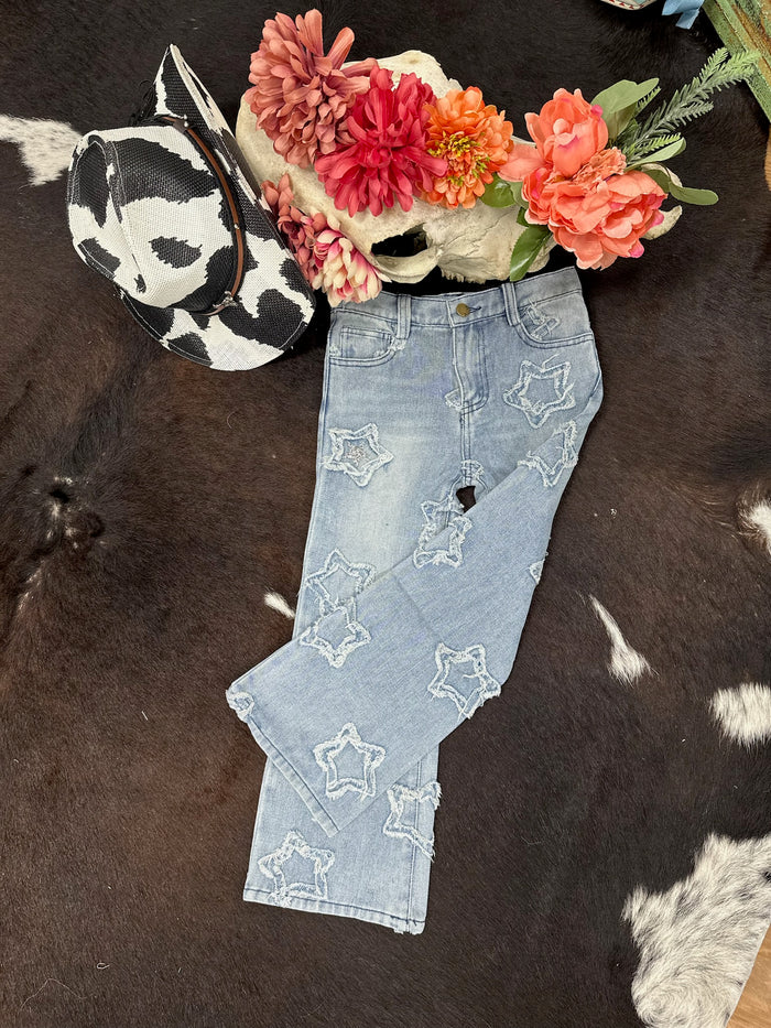 Li’l Britches Wide Leg Frayed Star Jeans by ML Kids