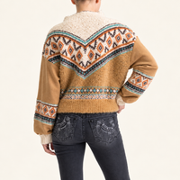 Miss Me Southwestern Patterned Quarter-Button Sherpa Sweater – Camel