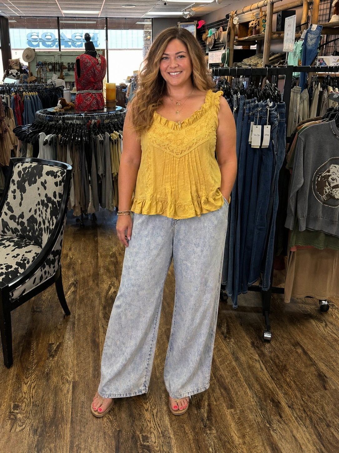 Miss Me Golden Lace Ruffle Tank