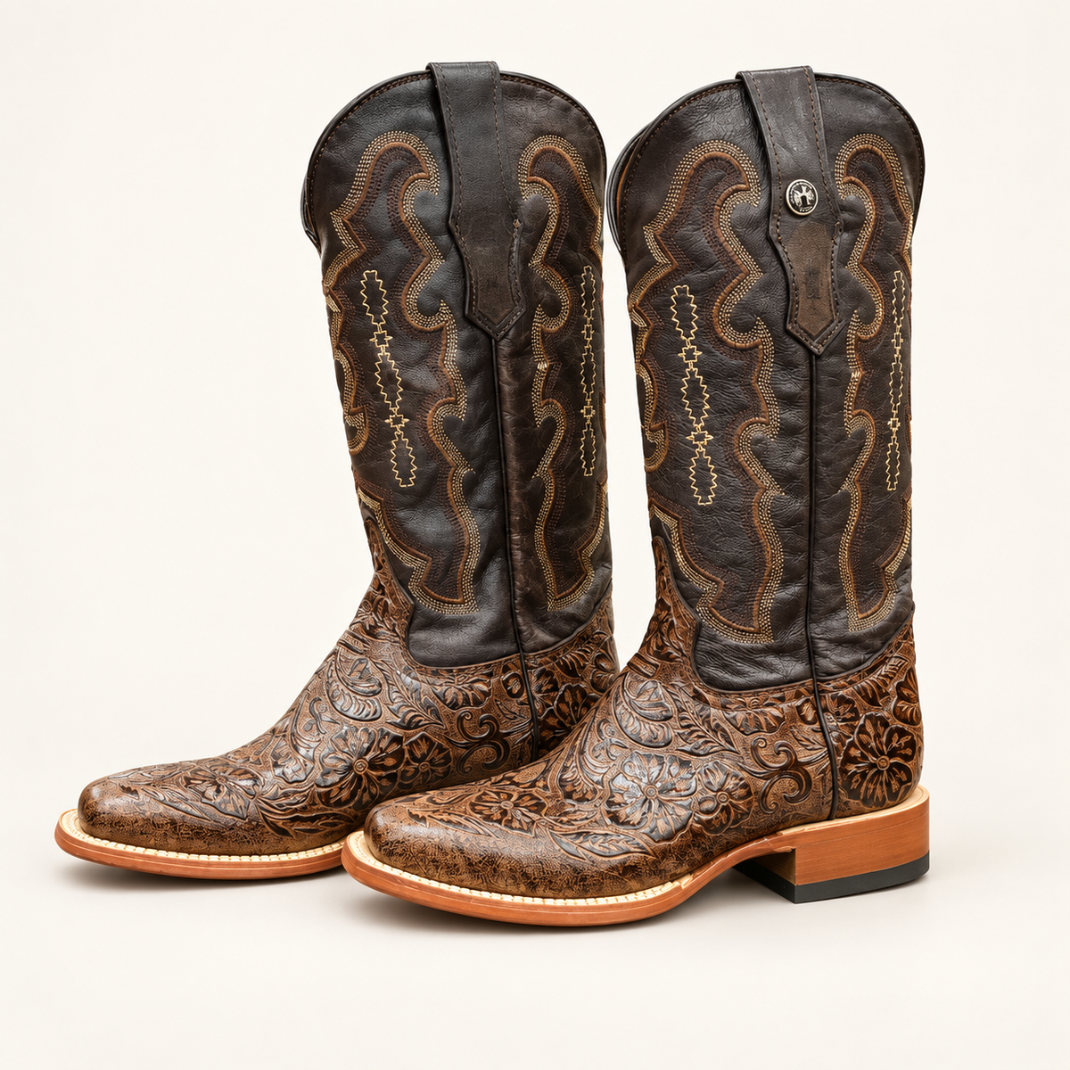 Tanner Mark Hand-Tooled Fango Brown Western Boots