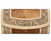 Western Tooled Cowhide Clutch Wallets