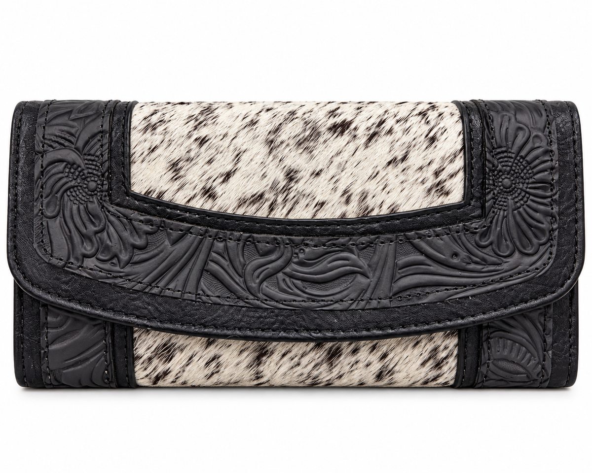 Western Tooled Cowhide Clutch Wallets