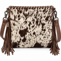 Western Cowhide Fringe Crossbody Bag – Brown & Black/White