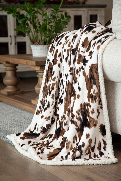 Rustic Cow Plush Throw Blanket