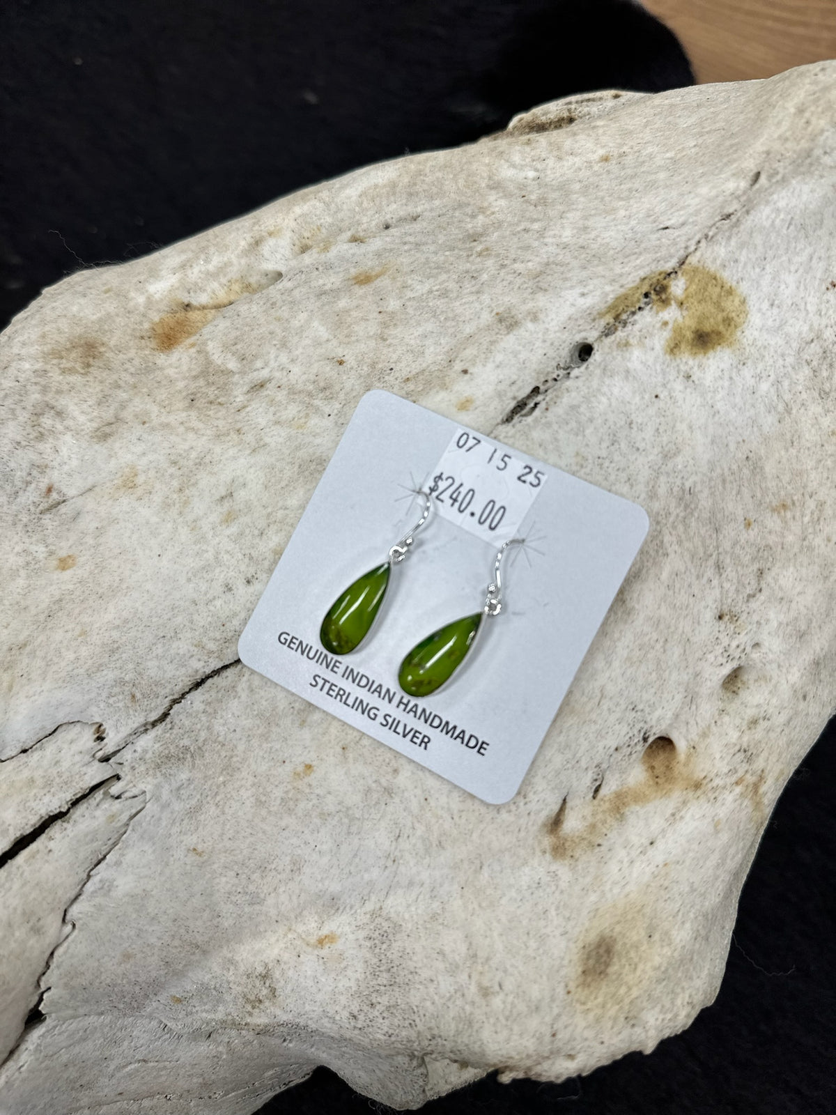 Sterling Silver Green Teardrop Earrings
