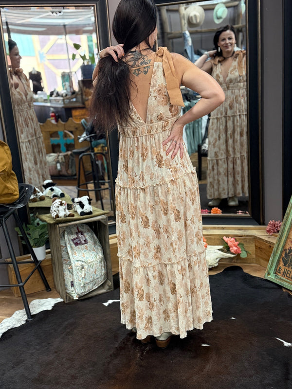 Tie Shoulder Tiered Dress
