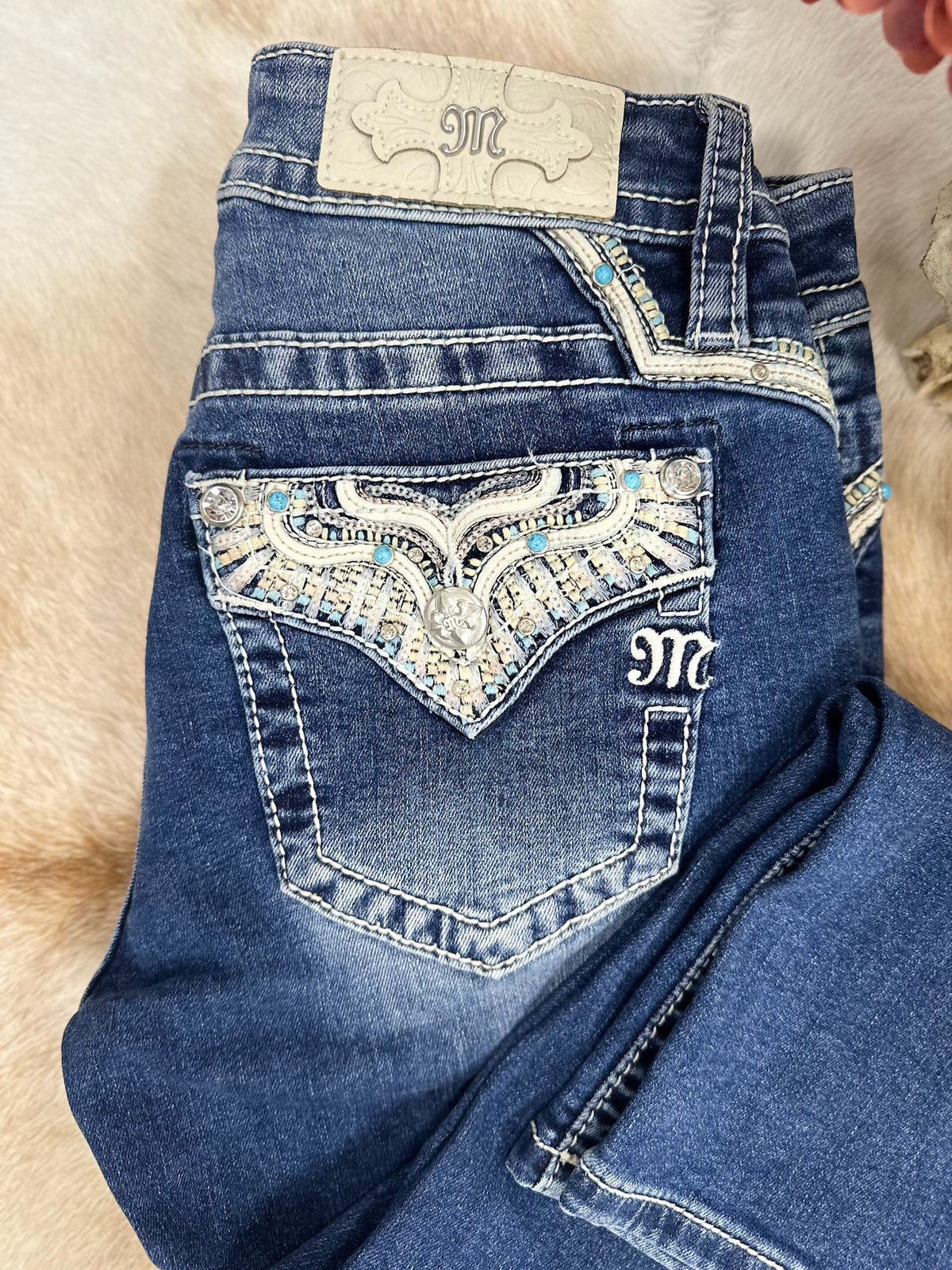 Miss Me Silver Wing Embellished Capri