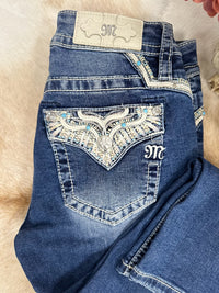 Miss Me Silver Wing Embellished Capri