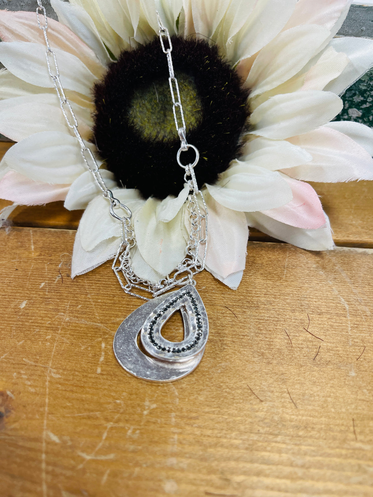 Silver Teardrop w/ crystals Necklace