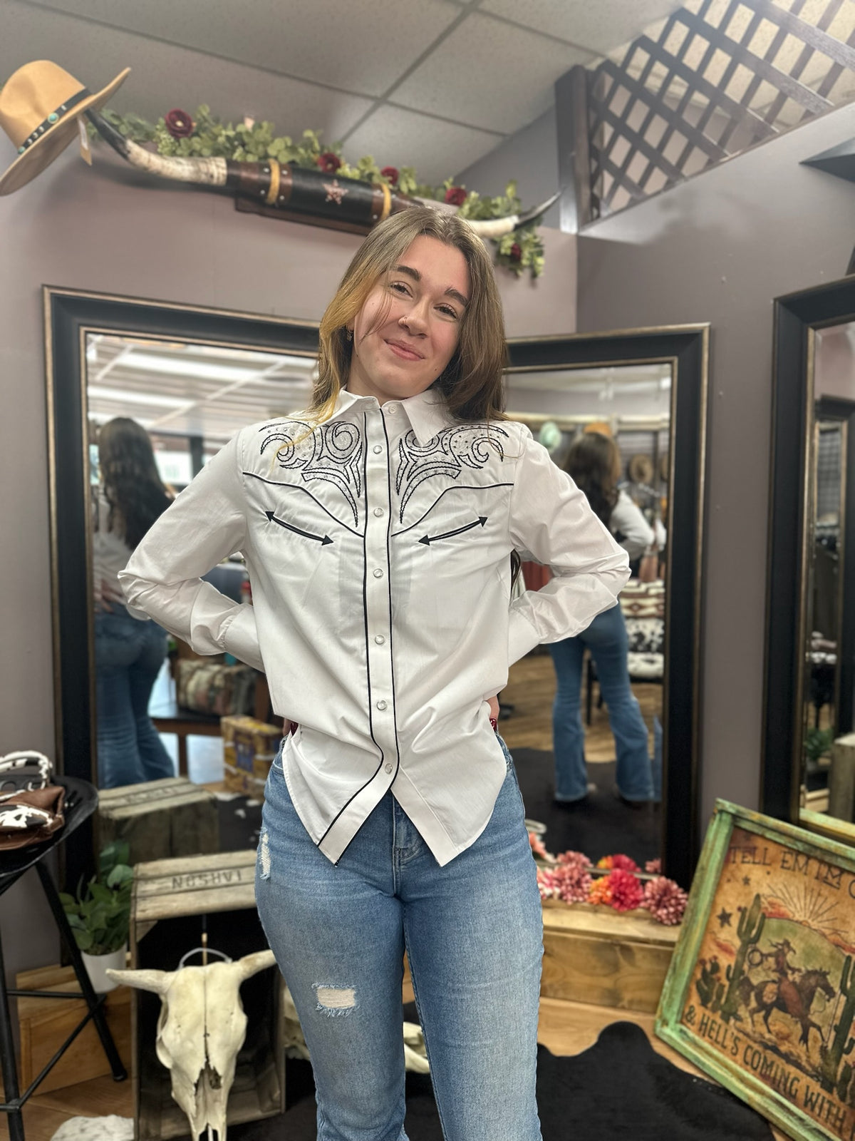 Elegant Studded Pearl Snap Shirt