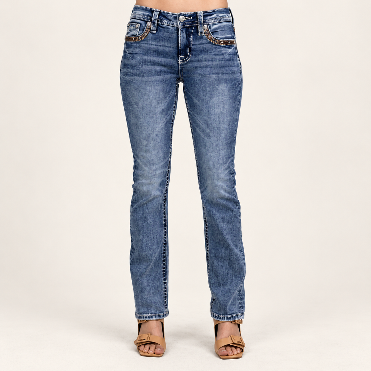 Miss Me Mid-Rise Straight Leg Jeans – Embellished Pocket | 33” Inseam