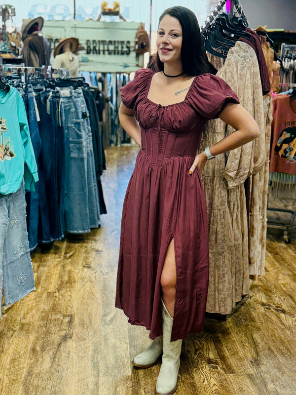 Sunset Stroll Puff-Sleeve Midi Dress