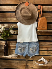 Feather Pocket Mid Rise Denim Sorts