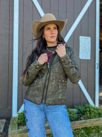 Montana Co. Distressed Faux Leather Moto Jacket
