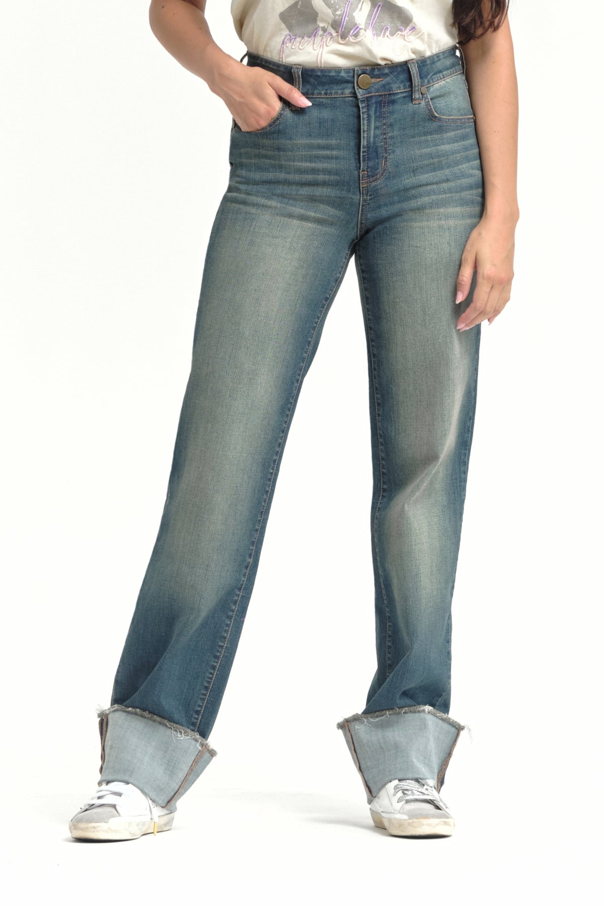 Flint ’90s Roll-Cuff Mid-Rise Straight Jeans