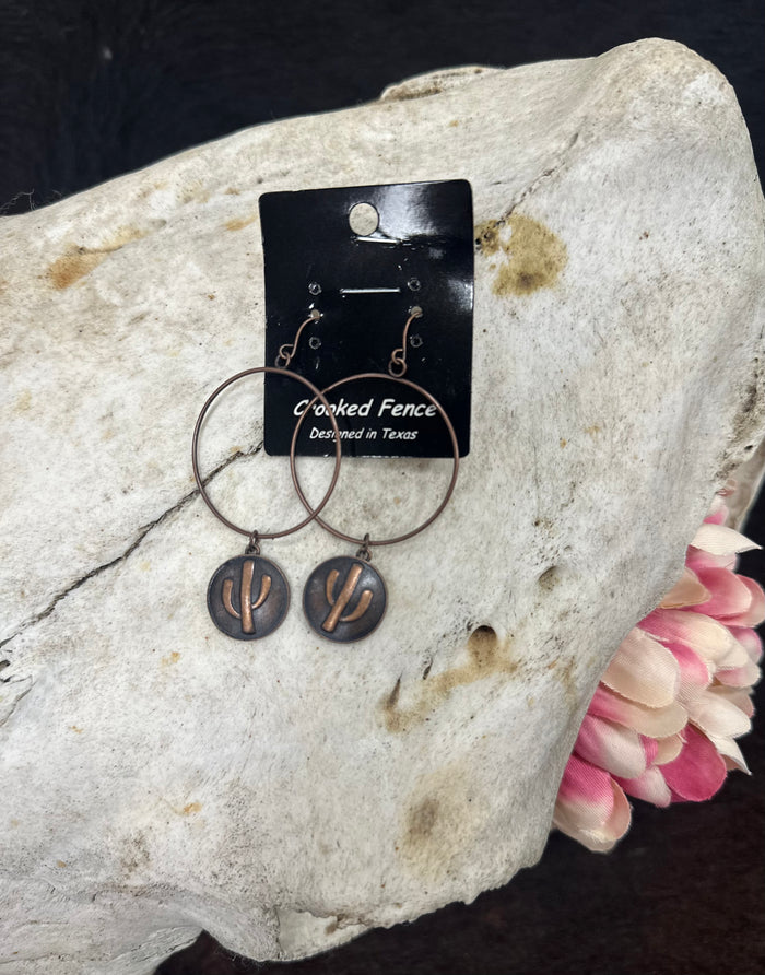 Copper Cactus Hoop Earrings