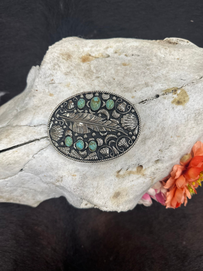 Feather &amp; Turquoise Belt Buckle