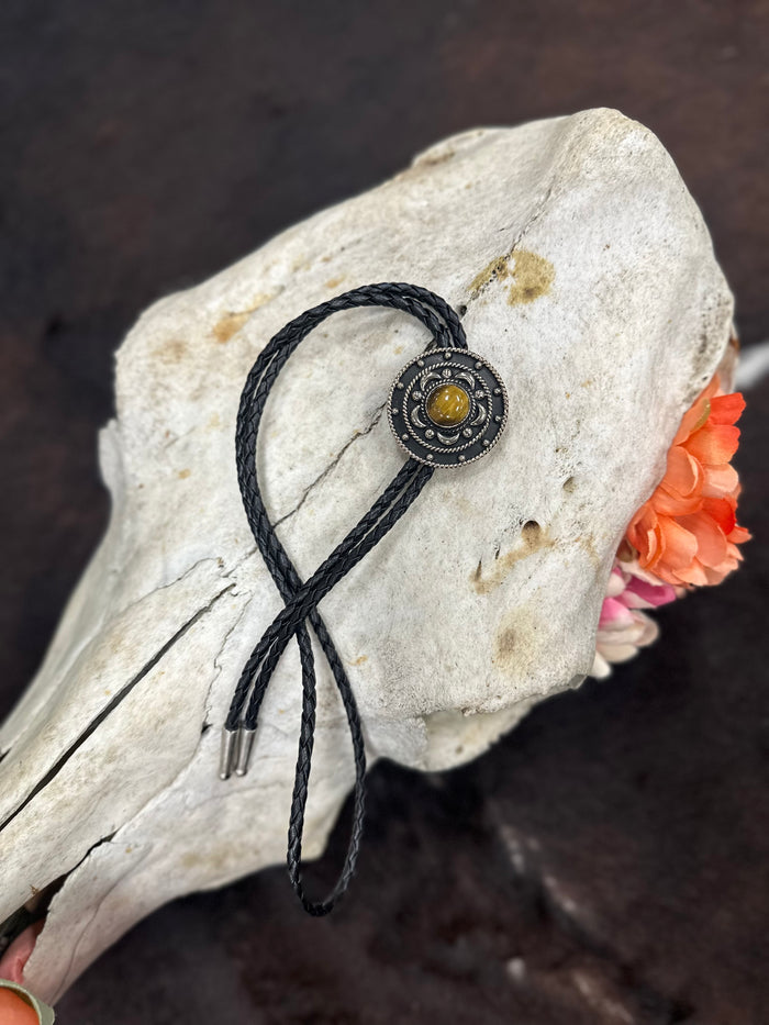 Golden Stone Concho Bolo Tie