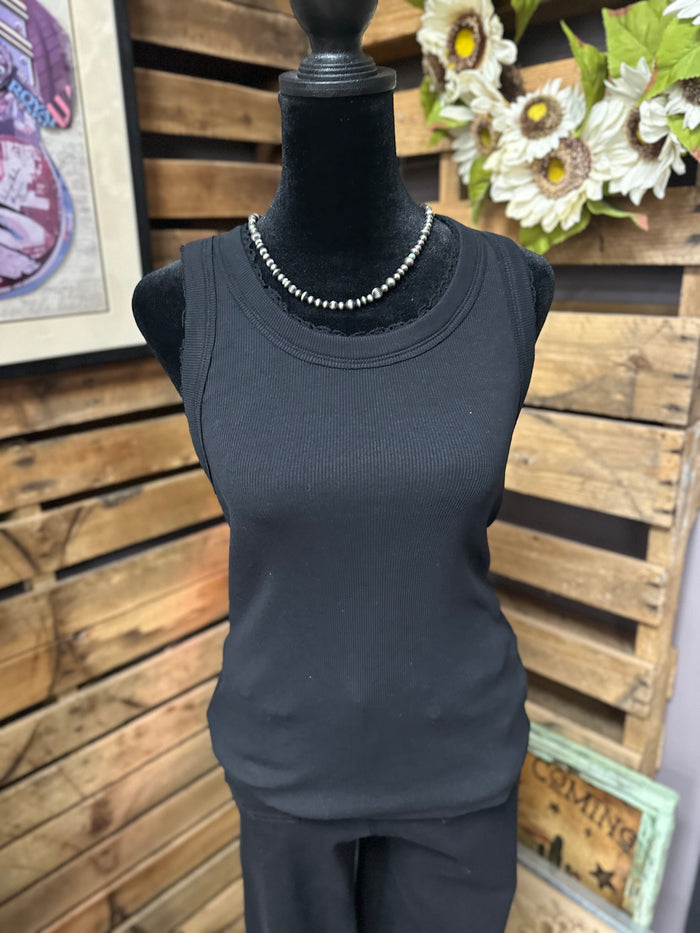 Everyday Lace-Trim Ribbed Tank