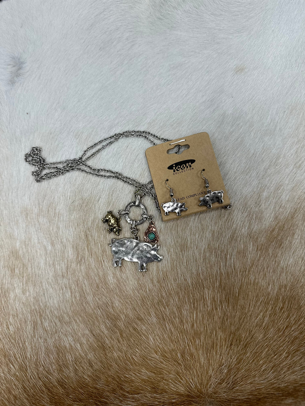 Farmhouse Pig Charm Necklace and Earring Set