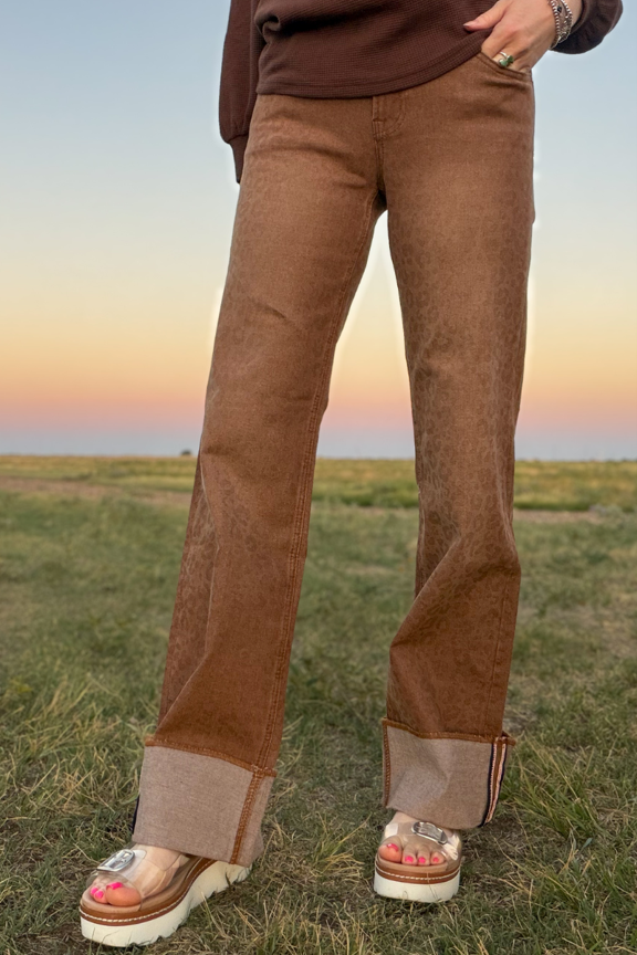 Sand Cat Leopard Cuffed Jeans