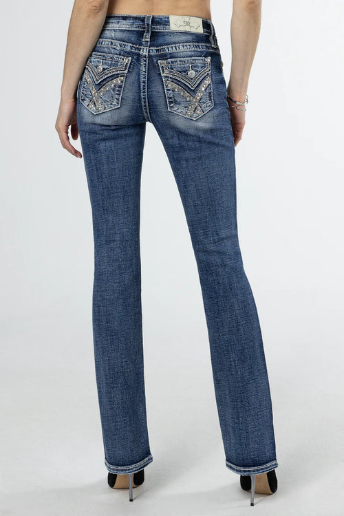 Jeans Miss Me Bootcut Strass - Taille 26x33, Délavage Moyen, Occasion Très Bon état