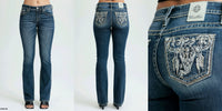 Miss Me Feather Embroidered Bootcut Jeans – 34” Inseam