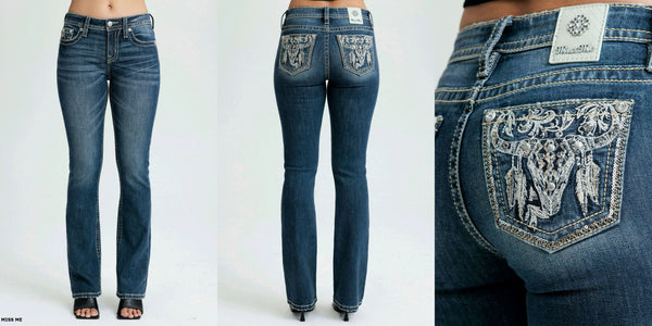 Miss Me Feather Embroidered Bootcut Jeans – 34” Inseam