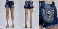 model wearing embellished shorts