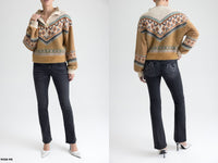 Miss Me Southwestern Patterned Quarter-Button Sherpa Sweater – Camel