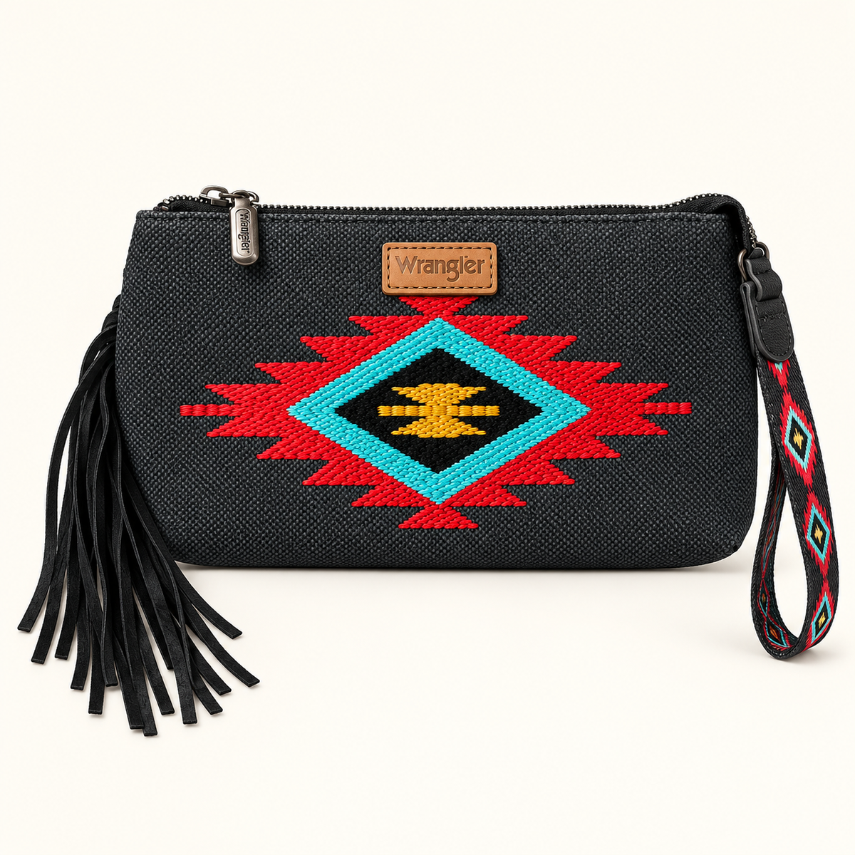 Montana West Wrangler Southwestern Fringe Wristlet – Black
