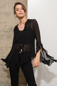 Ruffle Sheer Chiffon Blouse