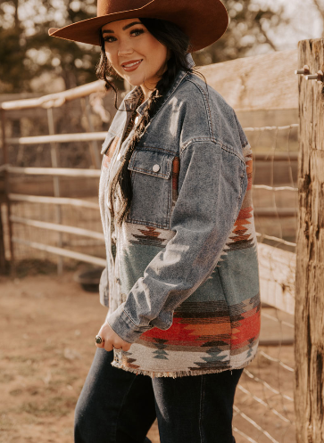 Rustic Aztec Denim Jacket