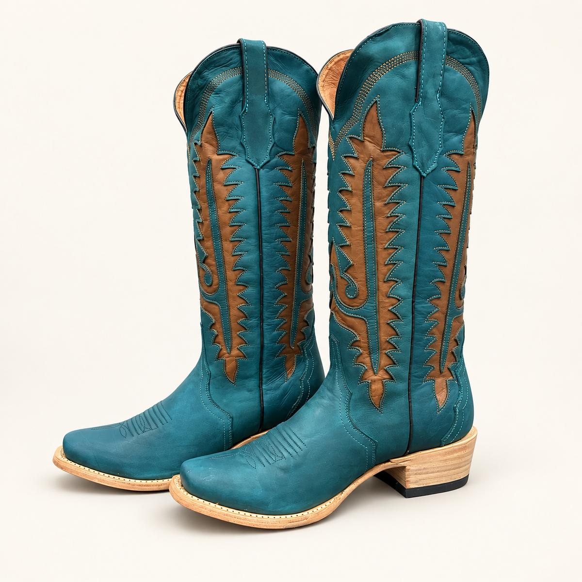 Tanner Mark Sheridan Tall Western Boots – Turquoise & Brown