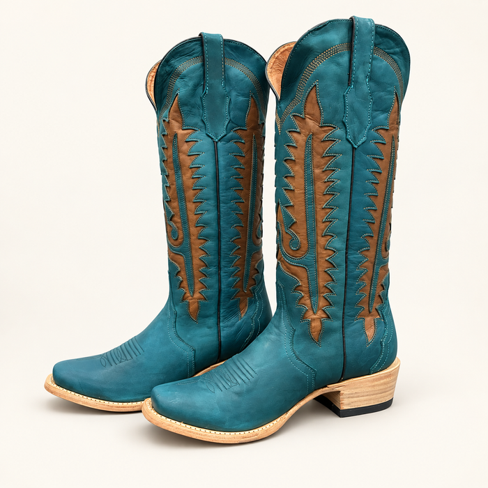 Tanner Mark Sheridan Tall Western Boots – Turquoise & Brown