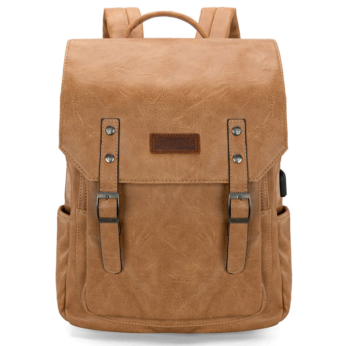 Wrangler “Trailblazer” Vintage Faux Leather Backpack – Light Brown