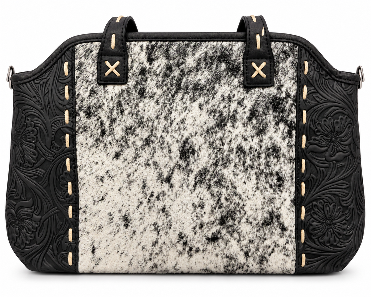 Black & White Cowhide Western Tooled Handbag