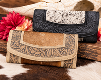 Western Tooled Cowhide Clutch Wallets
