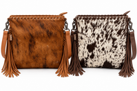 Western Cowhide Fringe Crossbody Bag – Brown & Black/White