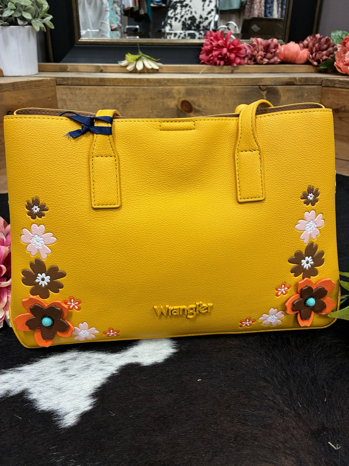 Wrangler Floral Collection | Black & Mustard Tote