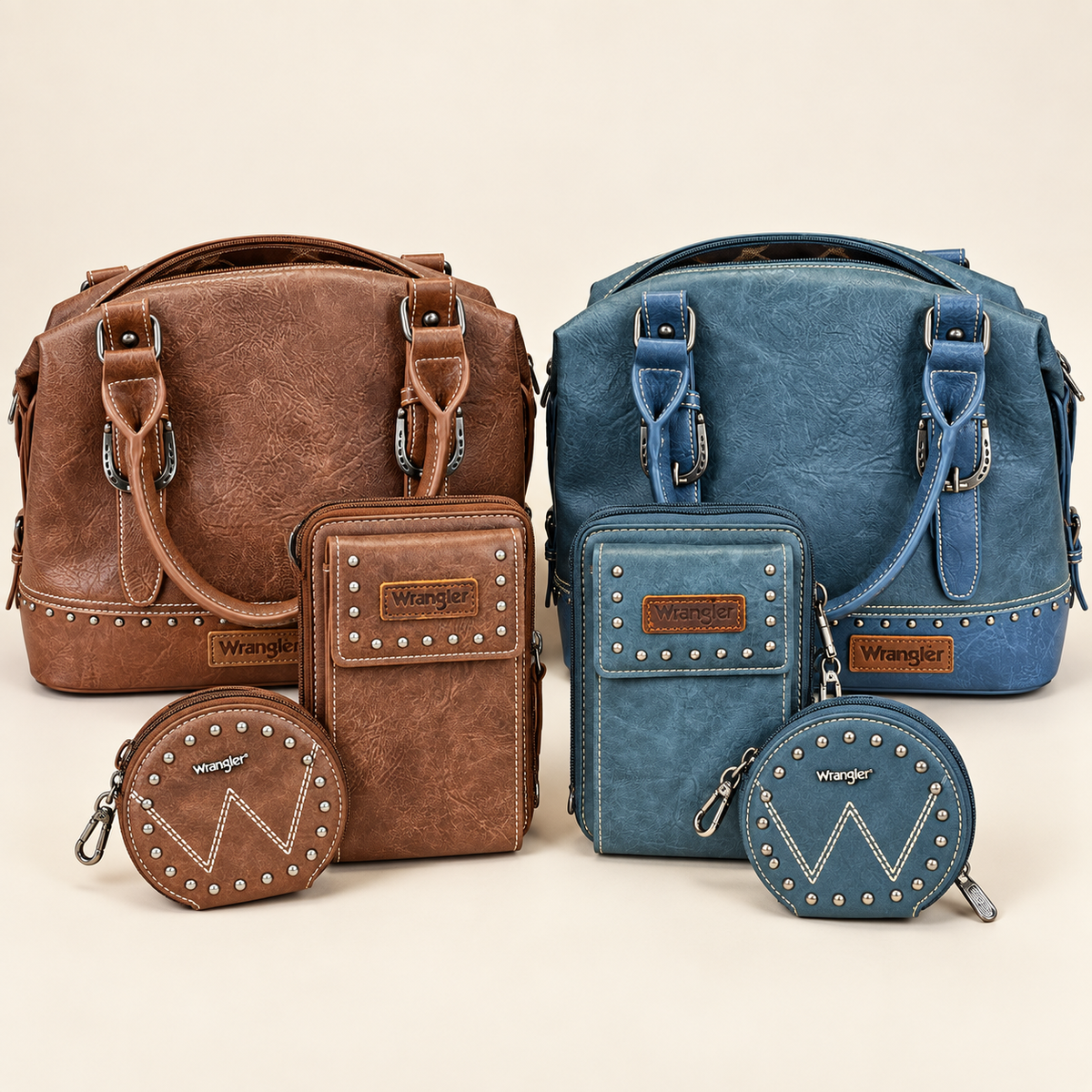 Wrangler Two-Tone Horseshoe Satchel – Brown or Blue