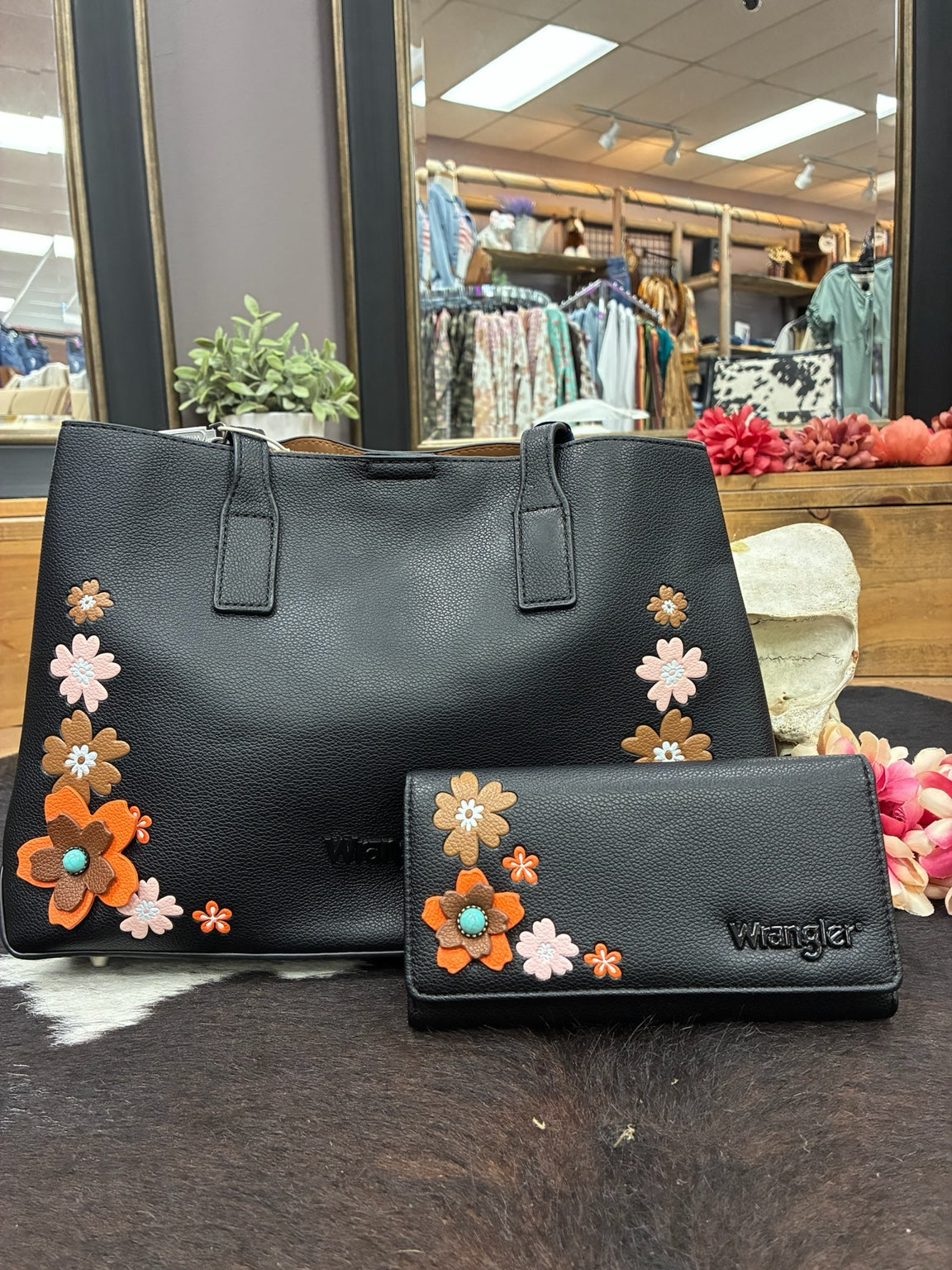 Wrangler Floral Collection | Black & Mustard Tote
