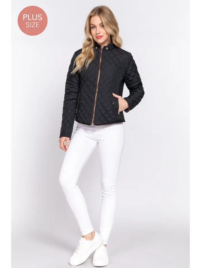 PLUS SIZE Quilted Zip-Up Jacket