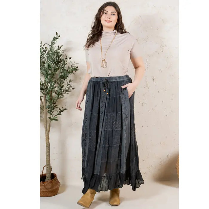 Plus Gypsy Textured Tiered Skirt with Aari Embroidery